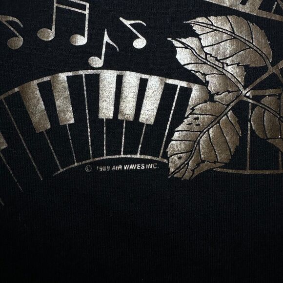 Vintage 80s Single Stitch T-Shirt ScreenStars Gold Rose Piano Keys Graphic Tee - Picture 3 of 13